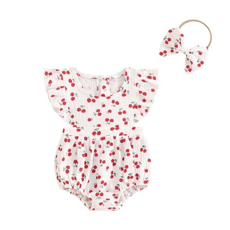 PRICES MAY VARY. Material: Made by cotton that is skin-friendly, soft and comfortable to wear. It's also breathable, durable and not easy to deform. Design: This romper is floral pattern, ruffle, sleeveless, classical round neck, waist design and button closure design. Comes with one bow hair band. Match: Baby girl romper keeps your little girl cool and stylish this summer, easy to match with flats, backpack, crossbody bag, sandals, sun hat. Occasion: The infant girl clothes, baby girl sets, bab Summer Baby Clothes Girl, Baby Clothes Newborn, Solid Color Jumpsuits, Newborn Baby Girls, Summer Baby Clothes, Headband Outfit, Cotton Outfit