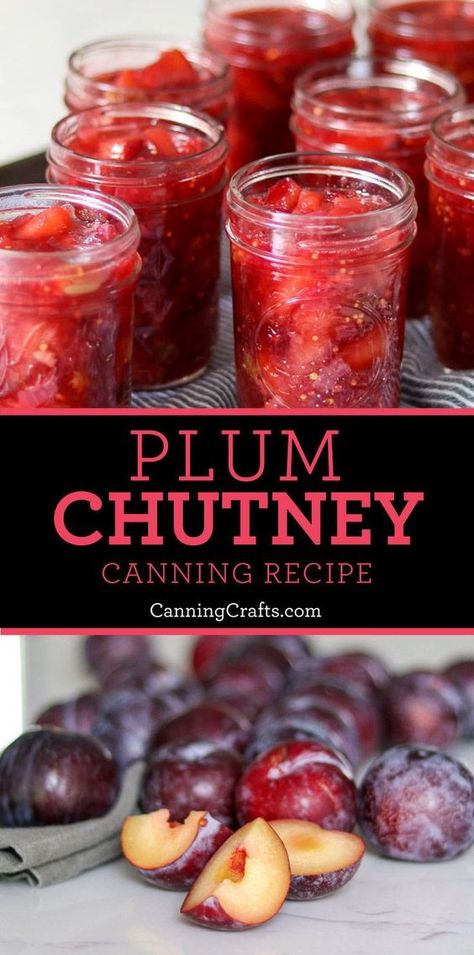 Plum Chutney Recipes, Canning Plums, Plum Chutney, Canned Plums, Plum Jam Recipes, Plum Recipes, Jam Recipes Homemade, Canning Recipe, Relish Recipes