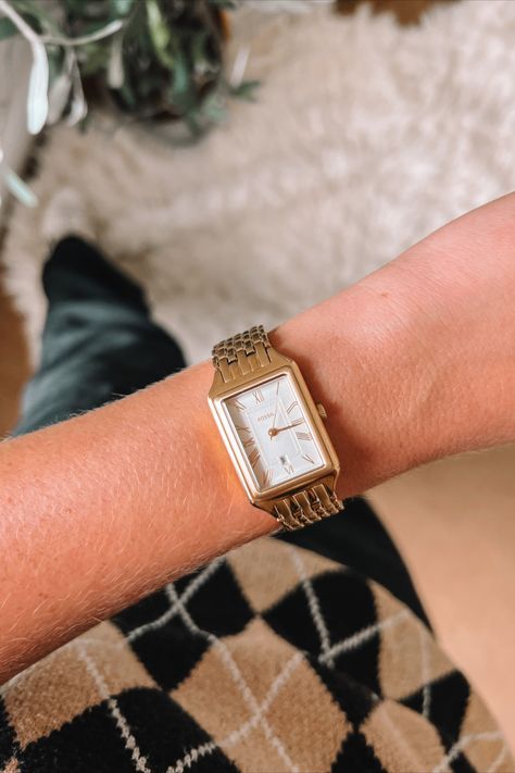 gold watch, every day watch, casual workwear style Fossil Watches Women, Workwear Style, Casual Workwear, Fossil Watch, Fossil Watches, Workwear Fashion, Winter Fits, Classic Watches, Square Watch