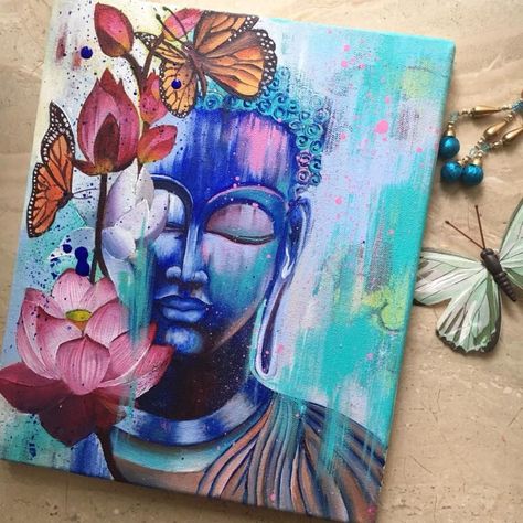 Easy Acrylic Pour Painting Ideas, Acrylic Pour Painting Ideas, Buddha With Lotus, Pour Painting Ideas, Image Zen, Buddha Painting Canvas, Painting On Canvas For Beginners, Meditating Buddha, Buddha Canvas