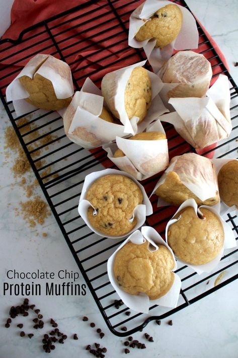 High protein, low fat chocolate chip protein muffins. Great macros! 8p/19c/2f each! #stayfitmom #breakfastrecipe #proteinrecipe #macrofriendly Chocolate Chip Protein Muffins, Stay Fit Mom, Kodiak Cakes, Protein Muffins, Photo Food, Waffle Mix, Best Protein, Breakfast On The Go, Chocolate Chip Muffins