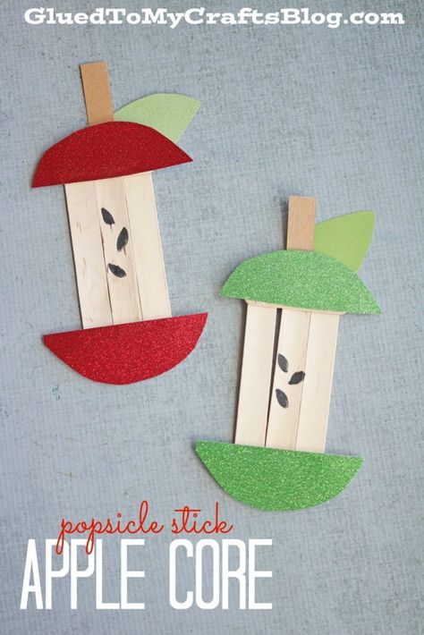 Popsicle Stick Apple Core - Kid Craft September Crafts, Fruit Crafts, Apple Core, Aktiviti Kanak-kanak, Apple Craft, Apple Theme, Kid Craft, Popsicle Stick Crafts, Daycare Crafts