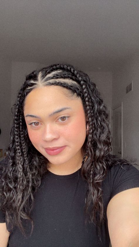 Curly hairstyles 3b mixed hair texture Curly Hairstyles With Plait, Cornrows In Front Curls In Back Natural Hair, Half Up Braids Short Hair, Front Braid Curly Hair, Half Braided Hairstyles Curly Hair Short, Cute Braided Hairstyles Curly Hair, Braids 3b Hair, Curly Hair Front Braids, 3b Braided Hairstyles