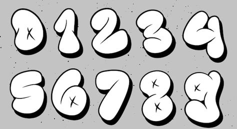 Vector set bubble graffiti font numbers ... | Premium Vector #Freepik #vector #book #english #trendy #round Graffiti Lettering And Numbers, Graffiti Bubble Numbers, Throw Up Graffiti Numbers, Different Fonts For Numbers, Graffiti Numbers Style, Grafitti Numbers Design, Numbers Grafitti, Bubble Writing Numbers, Bubble Font Numbers