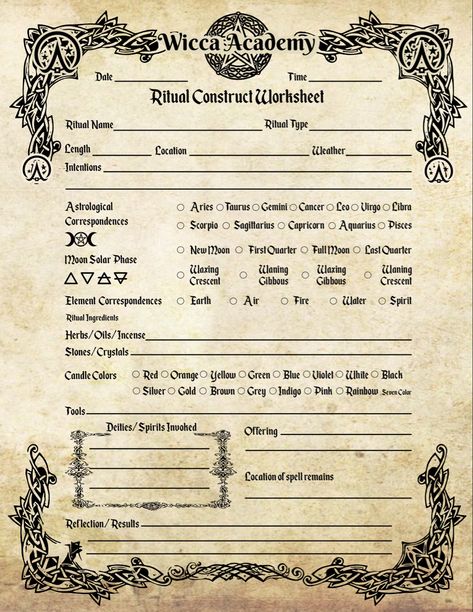 Ritual Worksheet Spell Worksheet Witchcraft, Free Witch Printables, About Me Grimoire Page, Witchcraft Worksheet, Free Book Of Shadows Printables, Witch Planner Free Printable, Book Of Shadows Template, Grimoire Printables, Blank Book Of Shadows