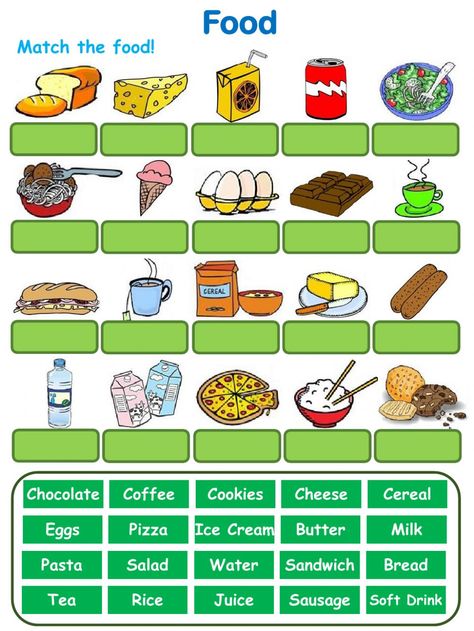 Food and drinks online activity for Elementary. You can do the exercises online or download the worksheet as pdf. Food And Drink Worksheet For Kids, Food And Drink Worksheet, Food Worksheets For Kids, Food Activities For Kids, Esol Activities, Food Worksheet, Alphabet Letter Templates, Materi Bahasa Inggris, Food Vocabulary