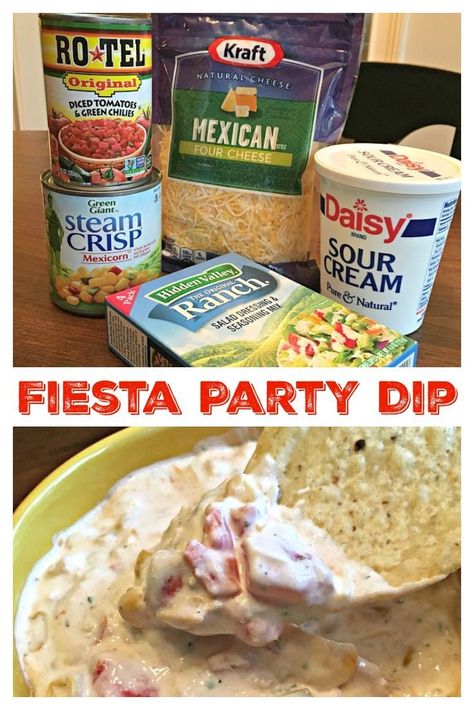 FIESTA PARTY DIP - Just five ingredients to make...always a hit and always an empty bowl! #CornDip #MexicanDip #RanchDip #SourCreamDip #RotelDip #Appertizer #Easy #Recipe #SweetLittleBluebird Fiesta Party Dip, Fiesta Ranch Dip, Cooking Lobster, Ranch Dip Recipe, Party Dip, Mini Pizzas, Dip Recipes Easy, Ranch Dip, Lobster Tails