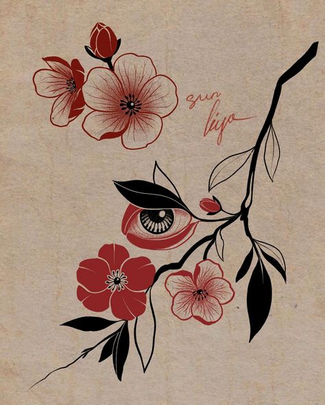 Lea Tattoo, Japanese Flower Tattoo, Branch Tattoo, Virgo Tattoo, New Tattoo Designs, London Tattoo, Red Tattoos, Botanical Tattoo, Book Flowers