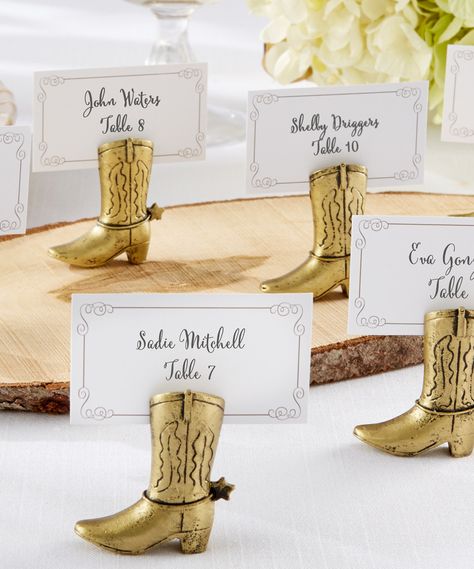 Loving this Cowboy Boot Place Card Holder - Set of 12 on #zulily! #zulilyfinds Cowboy Wedding Decorations, Homemade Wedding Favors, Funky Wedding, Place Card Holders Wedding, Inexpensive Wedding Favors, Wedding Favors And Gifts, Table Card Holder, Place Card Holder, Cowboy Wedding