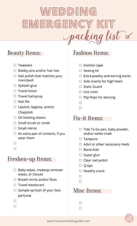 Wedding Emergency Kit Checklist, Emergency Kit Checklist, Wedding Day Emergency Kit, Wedding Emergency Kit, Wedding Ceremony Ideas, Bride And Bridesmaids, Wedding Planning Timeline, Small Makeup Bag, Future Wedding Plans