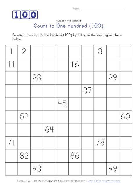 count to 100 worksheet Fill In Missing Numbers To 100, Counting To 100 Worksheets, Writing Numbers Kindergarten, Kindergarten Counting, Count To 100, अंग्रेजी व्याकरण, Counting Mats, Numbers Worksheet, First Grade Math Worksheets