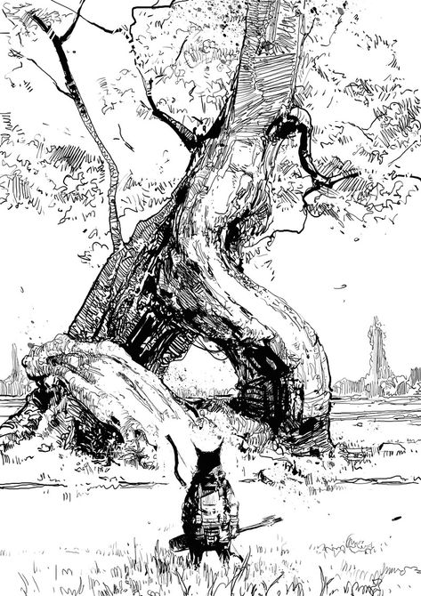 Boichi Manga, Environment Sketch, Graphisches Design, Comic Layout, Landscape Sketch, 흑백 그림, 다크 판타지, Landscape Drawings, Ink Sketch