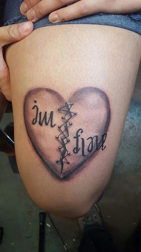 Broken Heart Anaogram-I'm fine/help me. Tattoo by Josh Marchand owner of Zia ink Co Check us out on Facebook and Instagram. Open Heart Tattoo, Love Tattoo Ideas, Heart Tattoo Ideas, Geometry Symbols, Heart Tattoo Wrist, Red Heart Tattoos, Omerta Tattoo, Broken Love, Love Tattoo