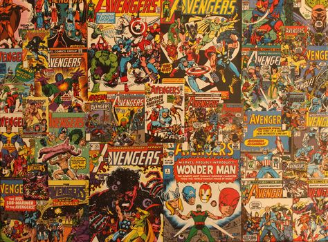 Create wall collage using comic books! My son would love this Comic Book Collage, Comic Book Wallpaper, Book Collage, Computer Wallpaper Desktop Wallpapers, Desktop Wallpaper Art, Cute Desktop Wallpaper, Avengers Wallpaper, Marvel Comics Wallpaper, Grunge Art