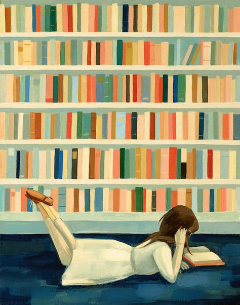 A print for anyone who’s incredibly well-acquainted with the aisles of their local library. Emily Winfield Martin, Library Art, Reading Art, Black Apple, Amazing Paintings, Woman Reading, Reading A Book, Girl Reading, I Love Reading