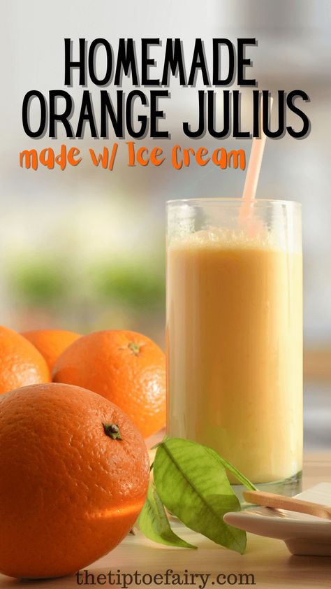 Easily Make an Orange Julius with Vanilla Ice Cream and Orange Juice - use fresh squeezed or bottled juice! Orange Julius Recipe With Ice Cream, Vanilla Ice Cream Smoothie, Orange Julius Smoothie Recipe, Cocnut Milk, Orange Julius Smoothie, Fresh Squeezed Orange Juice, Orange Julius Recipe, Orange Juice Drinks, Orange Julius