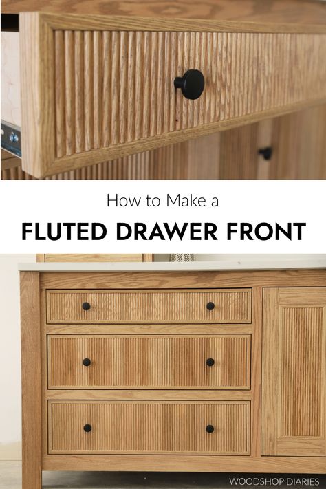 How to Make a Fluted Drawer Front Fluted Furniture Diy, Fluted Drawers, Trim Casing, Diy Storage Trunk, Drawer Repair, Diy Dresser Plans, Woodshop Diaries, Bookcase Plans, Upcycle Furniture