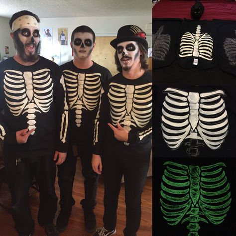 Mens Skeleton Costume Diy, Diy Skeleton Costume, Mens Skeleton Costume, Skeleton Costume Diy, Diy Skeleton, Black Tees, Skeleton Costume, Puffy Paint, Diy Toddler