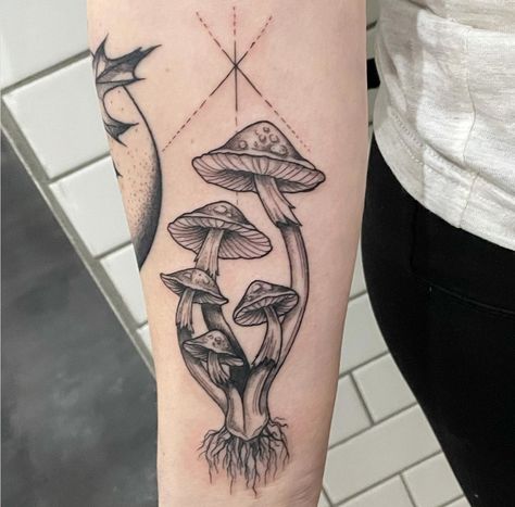 Whimsical Tattoos, Mushroom Tattoo, Mystical Tattoos, Bright Tattoos, Female Tattoos, Mushroom Tattoos, Stylish Tattoo, Men Tattoos, Geometric Tattoos