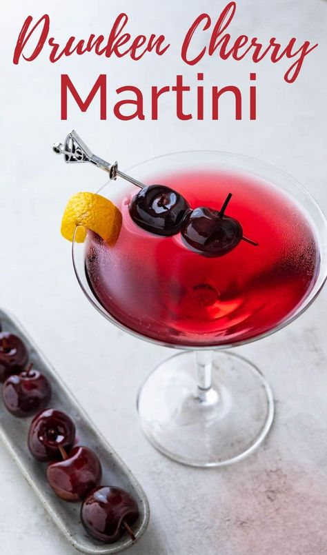 This easy two ingredient red cocktail is perfect for celebrations like Christmas, New Year's Eve, Valentine's Day and even Halloween. With it's signature red color this vodka martini recipe is easy to make. Cherry infused vodka is the secret along with extra dry vermouth. Try it shaken with a twist and cherry garnish. Cherry Martini Recipe, Cherry Vodka Drinks, Vermouth Drinks, Drunken Cherries, Vodka Martini Recipe, Appletini Recipe, Red Martini, Martini Recipes Vodka, Vermouth Cocktail