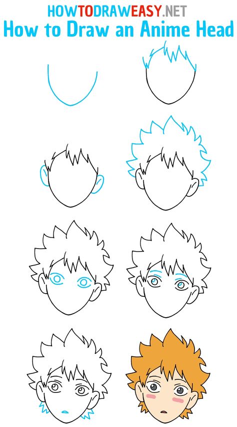 How to Draw an Anime Head Step by Step #Anime #AnimeDrawing #DrawinganAnime #HowtoDrawanAnime #HowtoDrawaFace #HowtoDrawaHead #EasyDrawingTutorials #SimpleDrawings #HowtoSketch #AnimeDrawingTutorials #MangaDrawing #MangaFace #MangaBoy #AnimeBoy Anime Poses Step By Step, Anime Head Step By Step, How To Draw Anime Characters, Head Step By Step, Eye Outline, Anime Drawings For Beginners, Anime Mouths, How To Draw Anime, Start Drawing