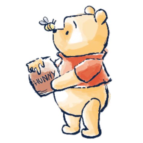 Disney Characters Winnie The Pooh, Pooh Bear Doodles, Winnie The Pooh Transparent, Winnie The Pooh Drawings Sketches, Winnie The Pooh With Honey Pot Drawing, Pooh Bear Watercolor, Winnie The Pooh Cute Aesthetic, Pooh Bear Cartoon, Winnie The Pooh All Characters