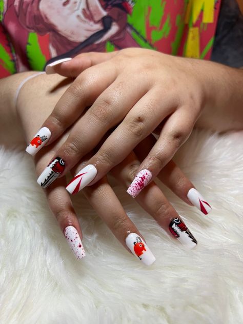 Gelx nail set i did Chainsaw Man Nails, Man Nails, Chainsaw Man, Simple Nails, Fake Nails, Chainsaw, Cute Nails, Nails