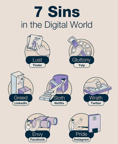 It's the seven sins of the digital world that, thankfully, doesn't include coveting thy neighbour's goat or anything. Seven Deadly Sins Bible, Caim E Abel, La Ilaha Illallah, 7 Sins, Bible Study Notebook, Ayat Alkitab, Bible Motivation, 7 Deadly Sins, Bible Study Notes