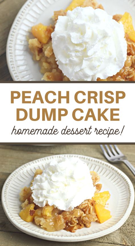 Peach Crisp Dump Cake Recipe Fresh Peach Dump Cake, Cotton Candy Cakes, Peach Dump Cake, Strawberry Cream Cakes, Dump Cake Recipe, Blueberry Breakfast Cake, Homemade Recipes Dessert, Peach Crisp, Baked Potato Recipes