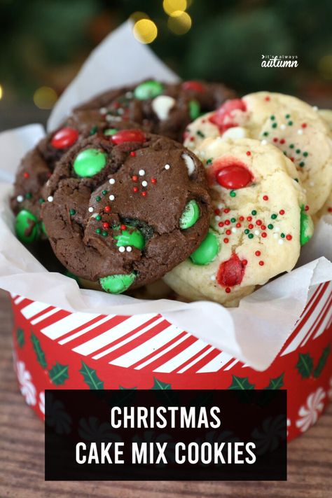 Chocolate and vanilla cake mix Christmas cookies Christmas Cake Mix Cookies, Easiest Christmas Cookies, Cake Mix Christmas Cookies, I Lost 100 Pounds, Cake Box Cookies, Chocolate Cake Mix Cookies, Christmas Cookie Cake, Chocolate And Vanilla Cake, Cake Mix Cookie Recipes