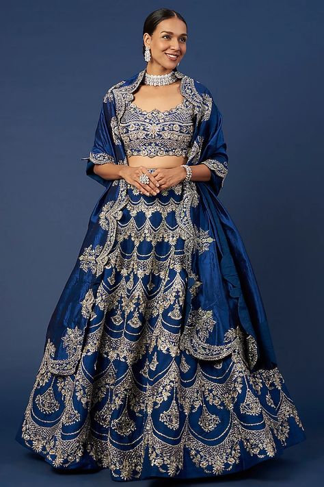 Cobalt Blue Embroidered Lehenga Set Design by Jayanti Reddy at Pernia's Pop Up Shop 2022 Embroidered Bridal Lehenga, Traditional Women, Jayanti Reddy, Ritu Kumar, Embroidered Lehenga, Indian Fashion Designers, Pernia Pop Up Shop, Silhouette Crafts, Bridal Lehenga