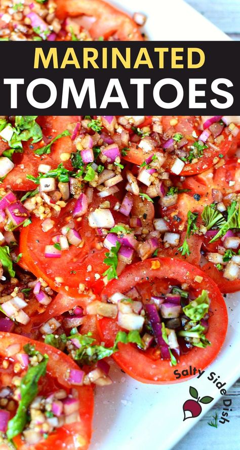 Marinated Cherry Tomatoes Recipe, Tomato Side Dish, Marinated Tomato Salad, Tomato Onion Salad, Tomato Sandwich Recipes, Tomato Side Dishes, Marinated Salad, Tomato And Onion Salad, Tomato Salad Recipe