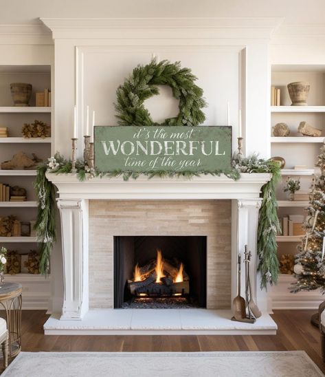 Festive Holiday Wall Art Print, It's the Most Wonderful Time of the Year Sign in Seagrass Green, Modern Farmhouse Christmas Home Decor - Etsy White Fireplace Decor, Fall Lake House, Above Fireplace Decor, Mistletoe Sign, Winter Cabin Decor, Let It Snow Sign, House Staging, Snow Signs, Custom Wedding Decor