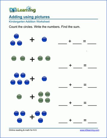 Free Preschool & Kindergarten Simple Math Worksheets - Printable | K5 Learning Kindergarten Math Sheets, Kindergarten Mathematics, Pre K Math Worksheets, Preschool Maths, Easy Math Worksheets, Kindergarten Addition, Addition Worksheet, Kindergarten Math Free, Kindergarten Math Worksheets Free