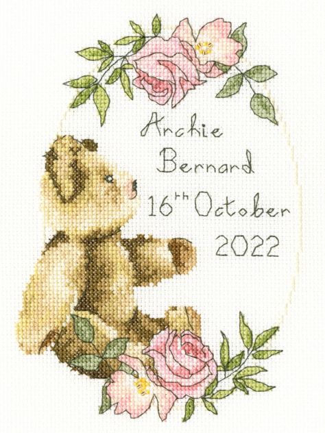 Bothy Threads Victorian Teddy Bear Cross Stitch Kit - 15 x 20cm Teddy Bear Cross Stitch, Baby Wild Animals, Bear Cross Stitch, Birth Announcement Design, Birth Announcement Cross, Birth Sampler, Bothy Threads, Completed Cross Stitch, Baby Unicorn