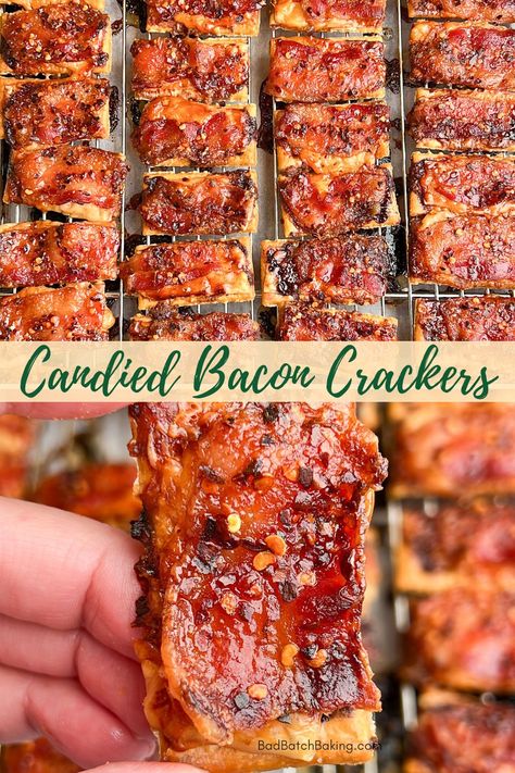 Parmesan Candied Bacon Crackers - Bad Batch Baking - Restaurant Copycat Recipes & Family Favorites Candied Bacon Crackers, Bacon Crackers, Bacon Cracker, Crackers Appetizers, Batch Baking, Restaurant Copycat Recipes, Restaurant Copycat, Bacon Appetizers, Holiday Appetizer