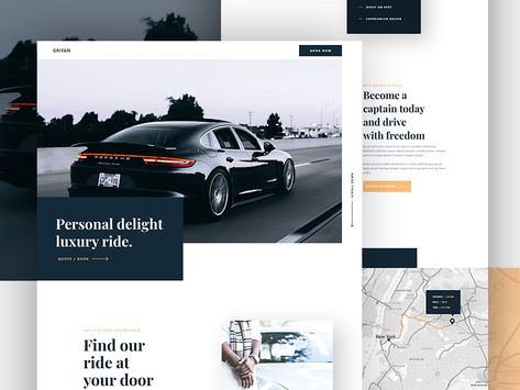 Griyan - Ride Booking Landing Concept by Mizanur Rahman Remon for Crunchy on Dribbble Pc Design, App Landing Page, Car Website, Car Lease, Landing Page Design, Responsive Design, Site Design, Web Design Inspiration, Ui Ux Design