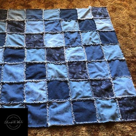 Denim Patchwork Quilt Old Jeans, Denim Rag Quilts Old Jeans, Blue Jean And Flannel Quilt, Denim Rag Quilt Patterns Old Jeans, Quilt Made From Old Jeans, Denim Rag Quilt Tutorial, Blue Jean Rag Quilt, Levi Quilt Patterns, Levi Quilts Ideas