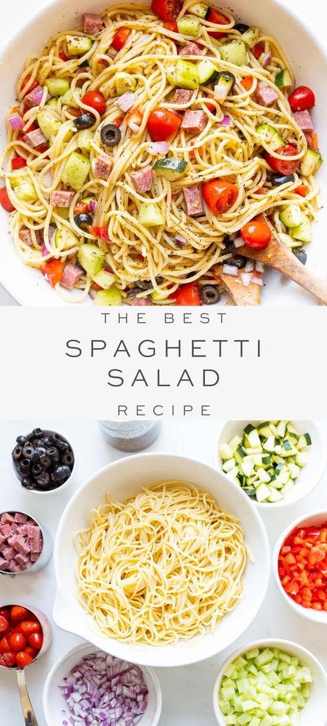 Spagetti Salad Recipes, Cold Spaghetti Salad, Spaghetti Pasta Salad, Unique Pasta, Healthy Pasta Salad Recipes, Summer Pasta Salad Recipes, Crunchy Vegetables, Salad Cucumber, Spaghetti Salad