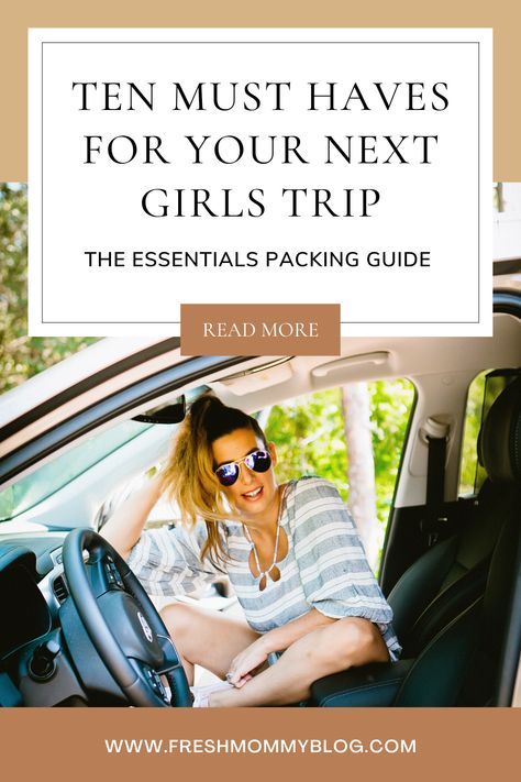 10 Must Have Items For Your Girls Trip - Fresh Mommy Blog Girls Road Trip Essentials, Girl Trip Gifts Ideas, Girls Trip Gift Bags Ideas, Girls Beach Trip Gifts, Girls Trip Captions, Girls Trip Goodie Bags Ideas, Beach Weekend Packing, Girls Trip Goodie Bags, Weekend Trip Essentials