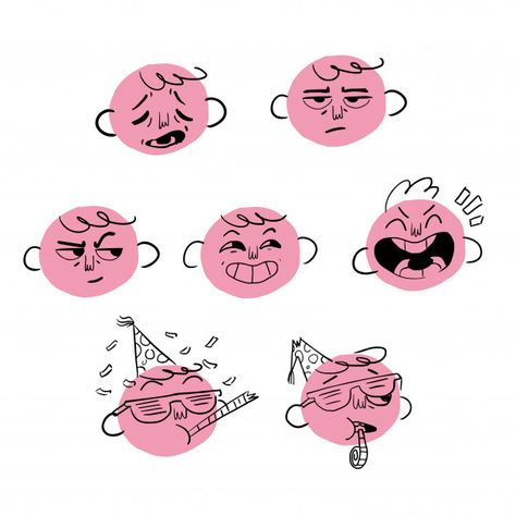 Face Expressions Illustration, Cartoon Face Expressions Character Design, Simple Face Illustration, Cartoon Face Expressions, Cartoon Faces Expressions, Character Expressions, Vector Face, Excited Face, French Cartoons