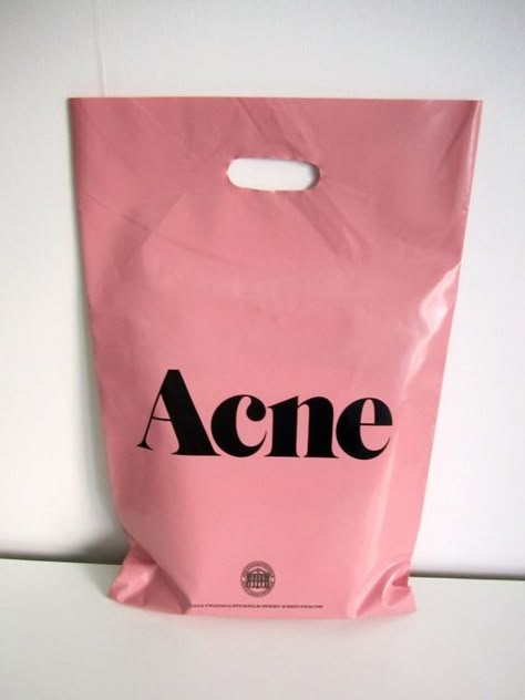 Acne Logo, Plastic Packaging Design, Acne Fashion, Plastic Bag Design, Plastic Bag Packaging, Shirt Packaging, Acne Studio, Packaging Ideas Business, Clothing Packaging