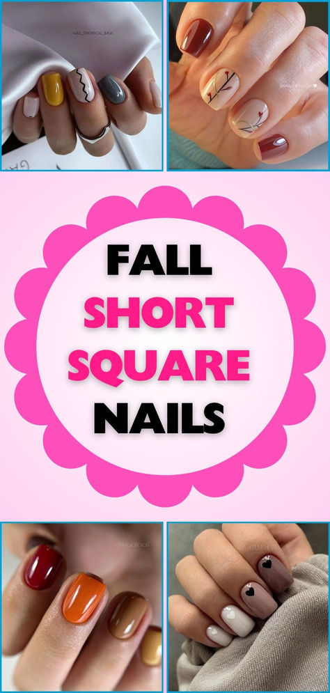 Discover amazing short square fall nail ideas to elevate your seasonal style with unique designs, earthy tones, and modern accents. Short Gel Nails November, Fall Sets Nails Square, Extra Short Fall Nails, Fall Simple Nails Short, Fall Nail Ideas For Short Nails, Shirt Fall Nails, Fall Nail Designs Autumn Classy Square, November Nails Ideas Short, Fall Nail Designs Acrylic Square