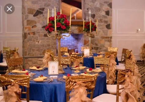 Beauty And The Beast Prom, Beauty And The Beast Quinceanera, Table Party Decorations, Beauty And The Beast Quince, Beauty And The Beast Wedding Theme, Beauty And Beast Birthday, Royal Blue Quince, Quince Decor, Quinceanera Centerpieces