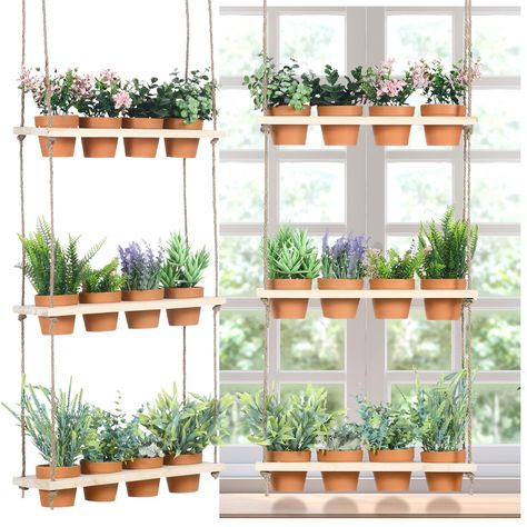 PRICES MAY VARY. 3 Tiered Hanging Herb Garden Set: the package includes 1 piece of 3 tiered hanging vertical planter shelf, suitable for decorating kitchens, living rooms, offices, balconies and other places, and 12 pieces of plants pots, ideal for growing herbs, cacti, and so on; Please note that we provide you with non marking nails and hooks for easy hanging Flexible Vertical Garden: these 3 tiered wall hanging herb planters measure approximately 15.75 x 5.9 x 0.59 inches with a total height Hanging Window Plant Shelf, Herb Garden Wall, Window Plant Shelf, Hanging Herb Garden, Indoor Kitchen, Garden Indoor, Herb Planters, Plant Shelf, Plastic Flower Pots