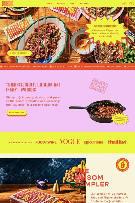 Ecommerce Graphic Design, Recipe Web Design, Website Design Restaurant, Maximalist Website Design, Maximalist Web Design, Cooking Website Design, Recipe Website Design, Website Button Design, Food Website Design Inspiration