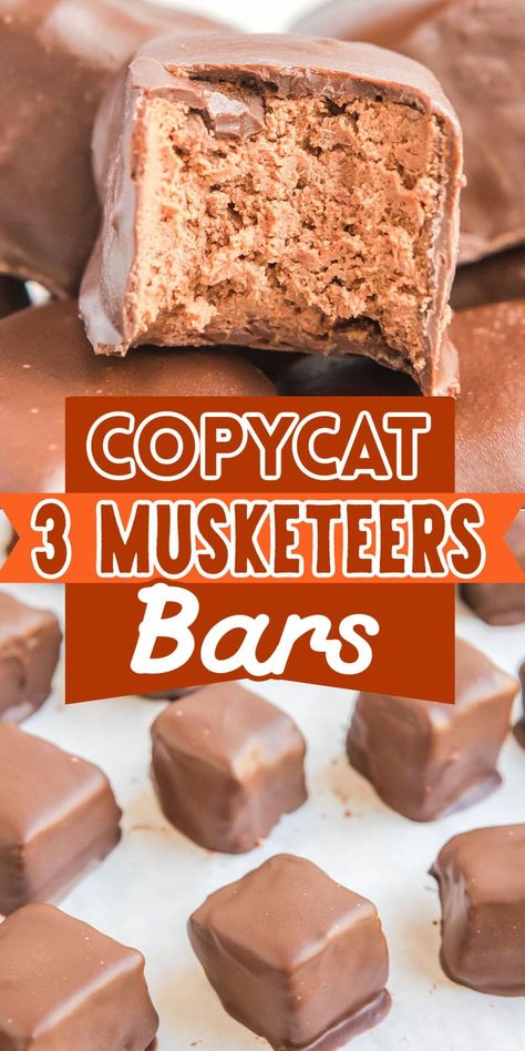 Cool Whip Candy (3 Musketeers Copycat), Cool Whip 3 Musketeers, Making Your Own Chocolate Bars, Homemade Nestle Crunch Bars, Coolwhip Chocolate Candy, Three Musketeers Candy Bar, Copycat Candy Bars, Holiday Candies Recipes, 3musketeers Candy