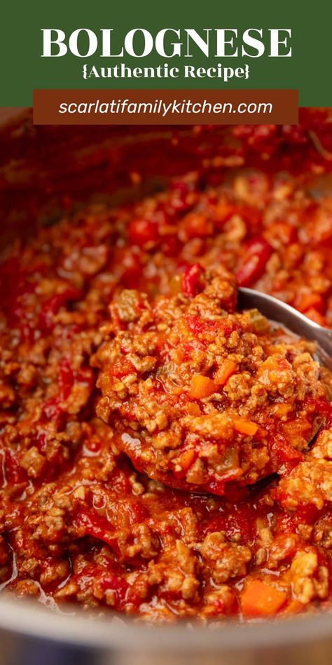 This homemade Bolognese sauce recipe is cooked low and slow for a savory, hearty meat sauce. Serve over your favorite pasta or polenta for the most delicious Sunday dinner! Spicy Bolognese Sauce, Sunday Sauce Recipe, Bolognese Recipes, Bolognese Sauce Authentic, Pizza Sauces, Homemade Bolognese Sauce, Meat Sauce Recipe, Italian Meat Sauce, Homemade Bolognese