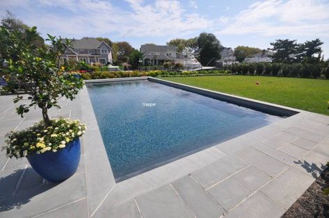 Pennsylvania Blue Stone Treads and Flagging | Gappsi Stone Pool Deck, Lap Pools Backyard, Stone Pool Coping, Red Brick House Exterior, Pool Pavers, Stone Pool, Bluestone Patio, Contracting Company, Pool Water Features