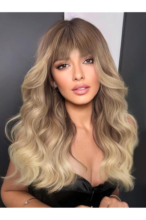 XIXIBI Ombre Blonde Wigs with Bangs Blonde Wigs for Women Long Wavy Curly Ombre Wig with Dark Root Synthetic Wig for Women Daily Party Use (20inch) Ombre Blonde Wig, Curly Ombre, Ombre Wig, Blonde Wigs, Ombre Blonde, Ombre Wigs, Dark Roots, Blonde Wig, Blonde Ombre